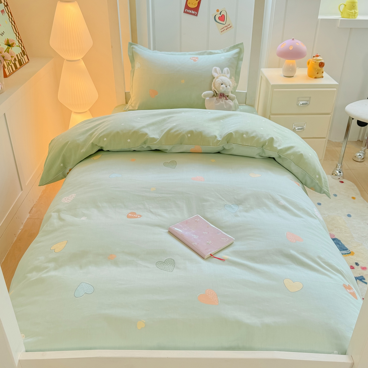 91家纺网 家纺一手货源 找家纺 优姿家纺 2025新款A类13372全棉纯棉学生宿舍三件套上下铺三件套 轻语