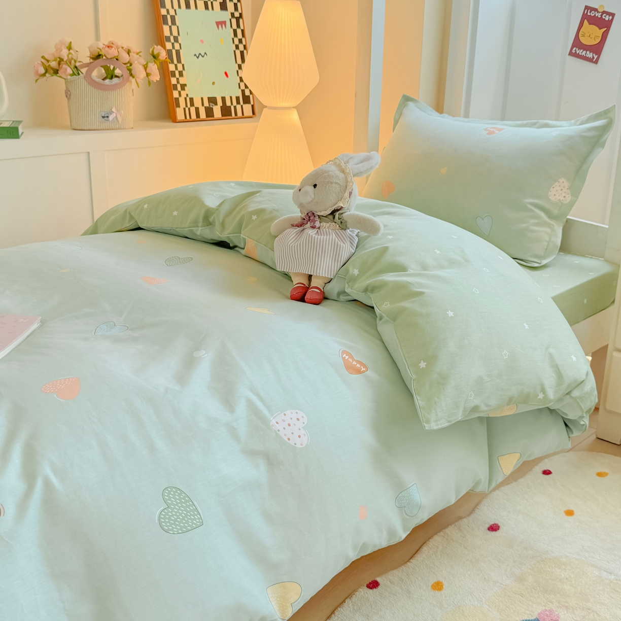 91家纺网 家纺一手货源 找家纺 优姿家纺 2025新款A类13372全棉纯棉学生宿舍三件套上下铺三件套 轻语