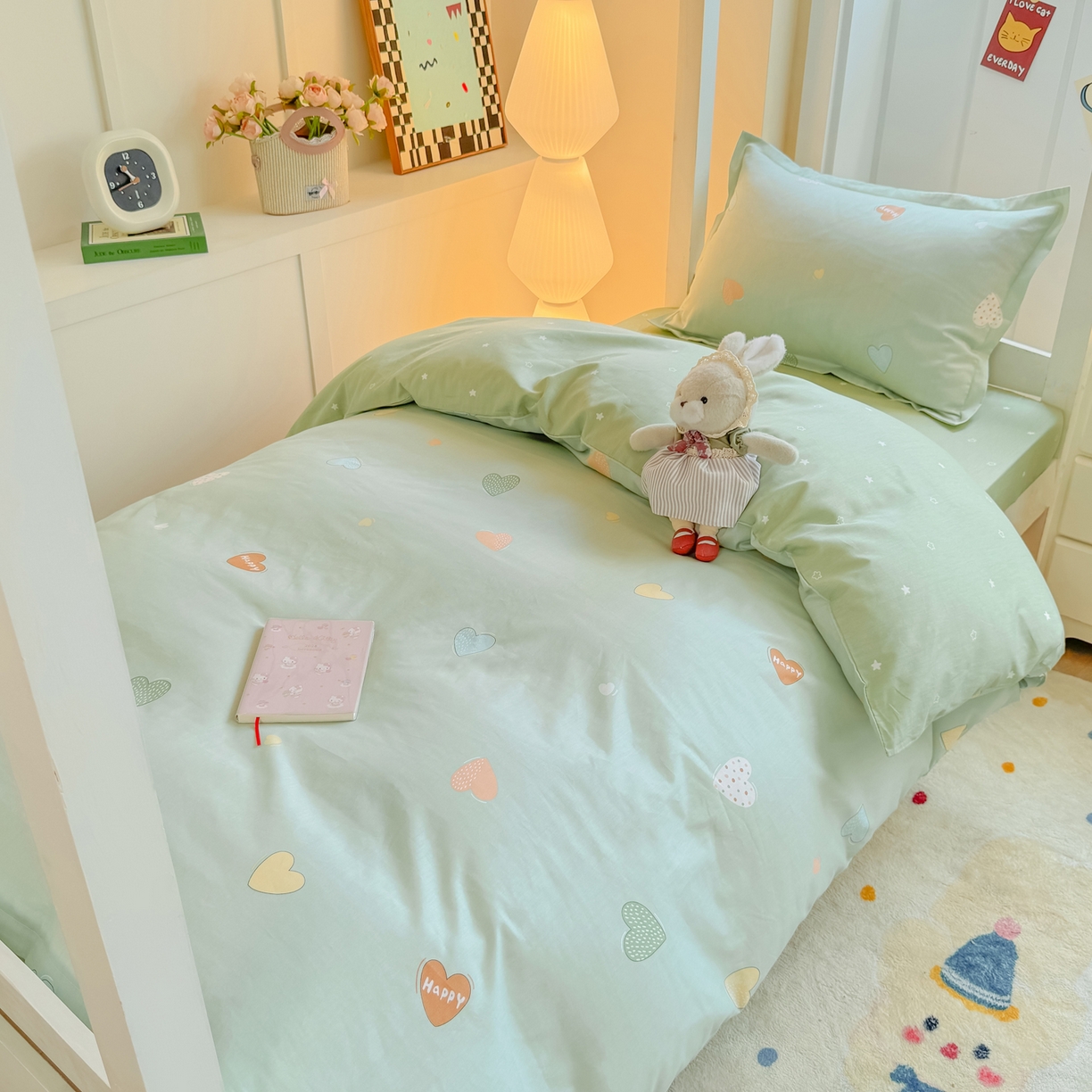 91家纺网 家纺一手货源 找家纺 优姿家纺 2025新款A类13372全棉纯棉学生宿舍三件套上下铺三件套 轻语