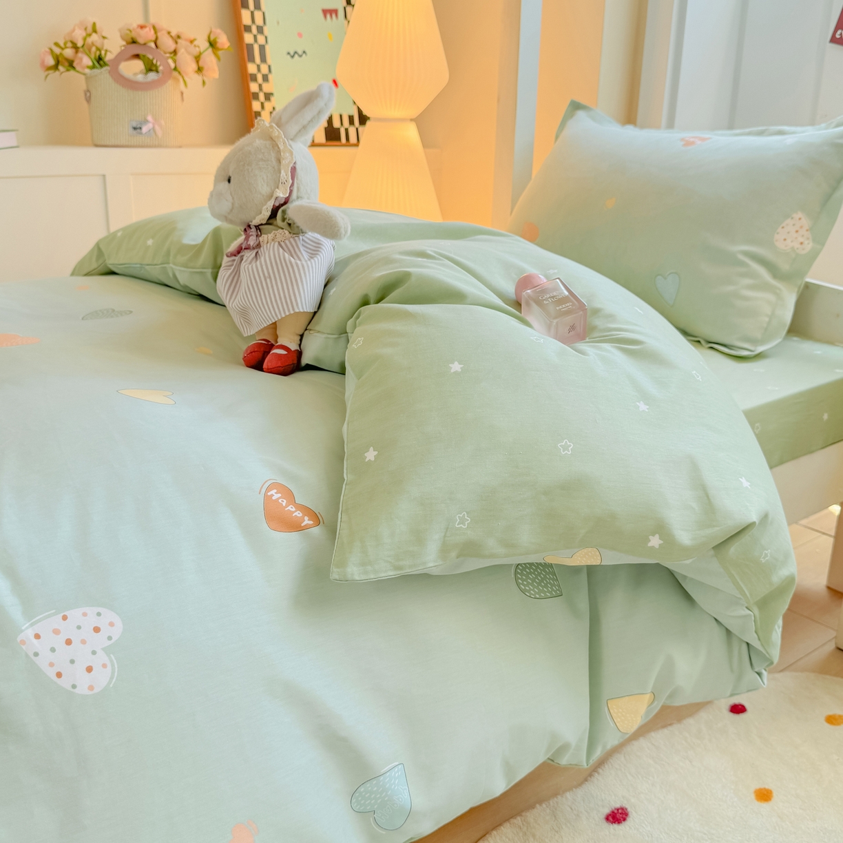 91家纺网 家纺一手货源 找家纺 优姿家纺 2025新款A类13372全棉纯棉学生宿舍三件套上下铺三件套 轻语