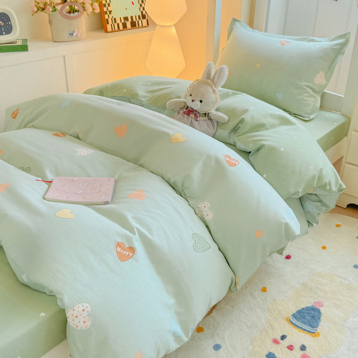 91家纺网 家纺一手货源 找家纺 优姿家纺 2025新款A类13372全棉纯棉学生宿舍三件套上下铺三件套 轻语