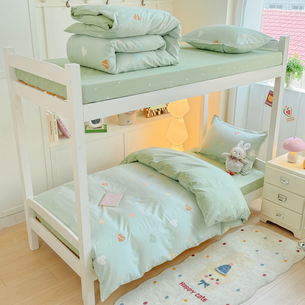 91家纺网 家纺一手货源 找家纺 优姿家纺 2025新款A类13372全棉纯棉学生宿舍三件套上下铺三件套 轻语