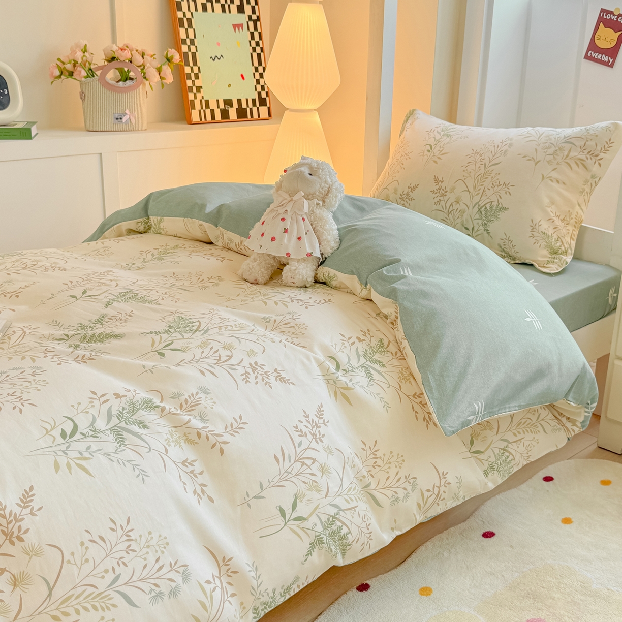 91家纺网 家纺一手货源 找家纺 优姿家纺 2025新款A类13372全棉纯棉学生宿舍三件套上下铺三件套 秋实