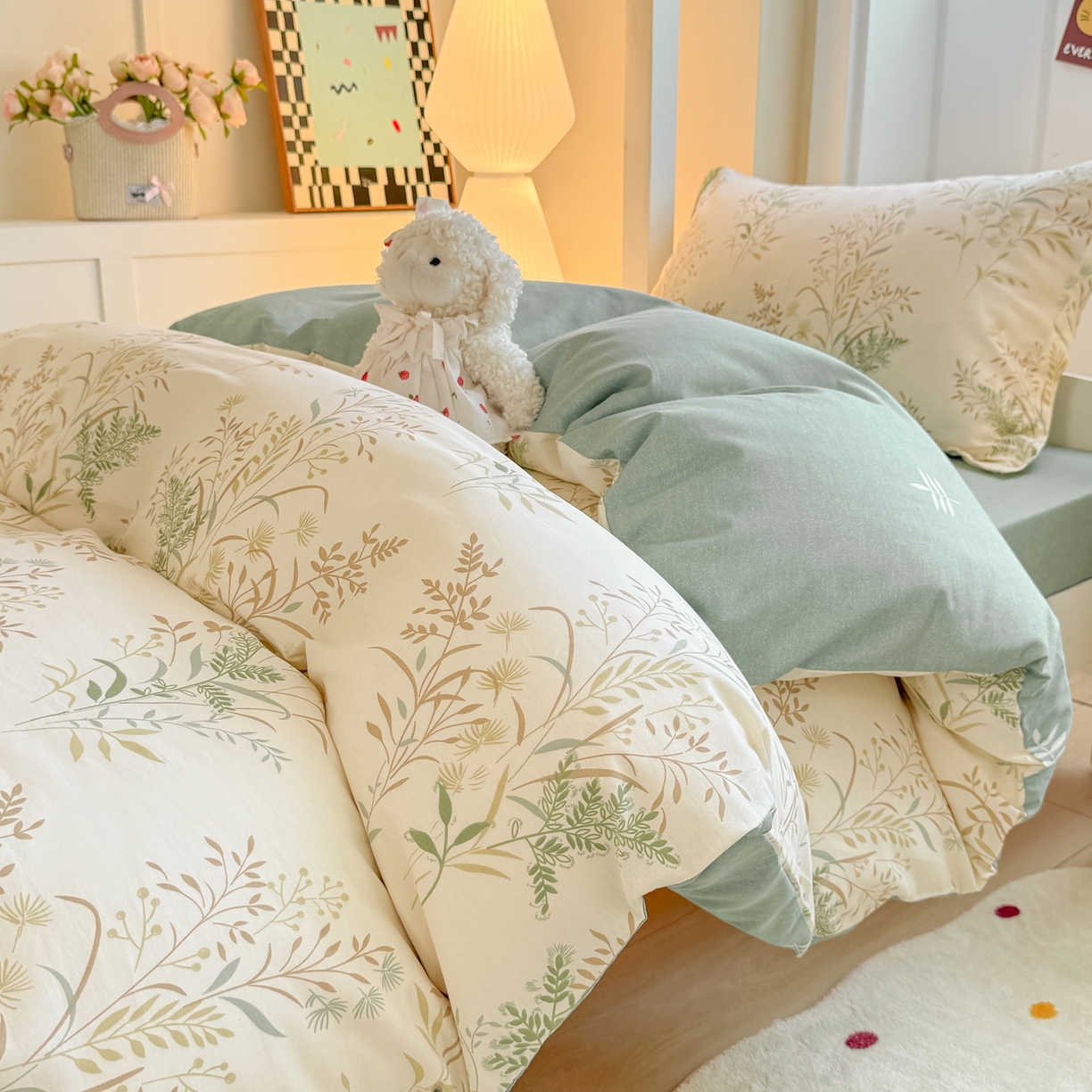 91家纺网 家纺一手货源 找家纺 优姿家纺 2025新款A类13372全棉纯棉学生宿舍三件套上下铺三件套 秋实