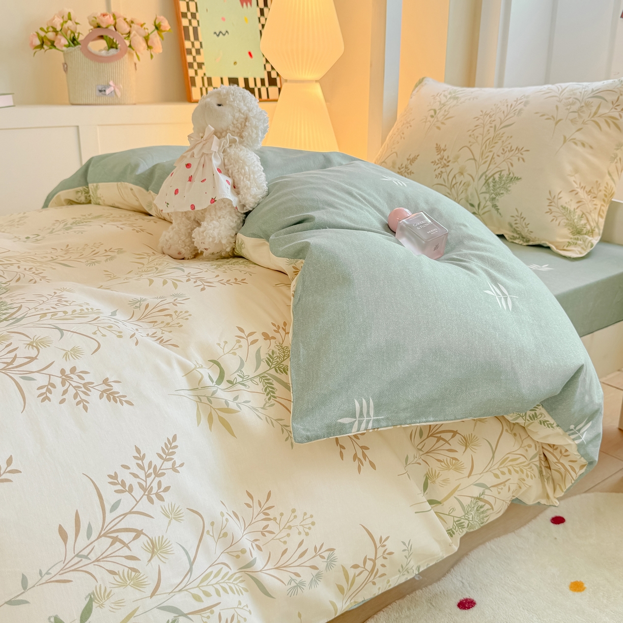 91家纺网 家纺一手货源 找家纺 优姿家纺 2025新款A类13372全棉纯棉学生宿舍三件套上下铺三件套 秋实