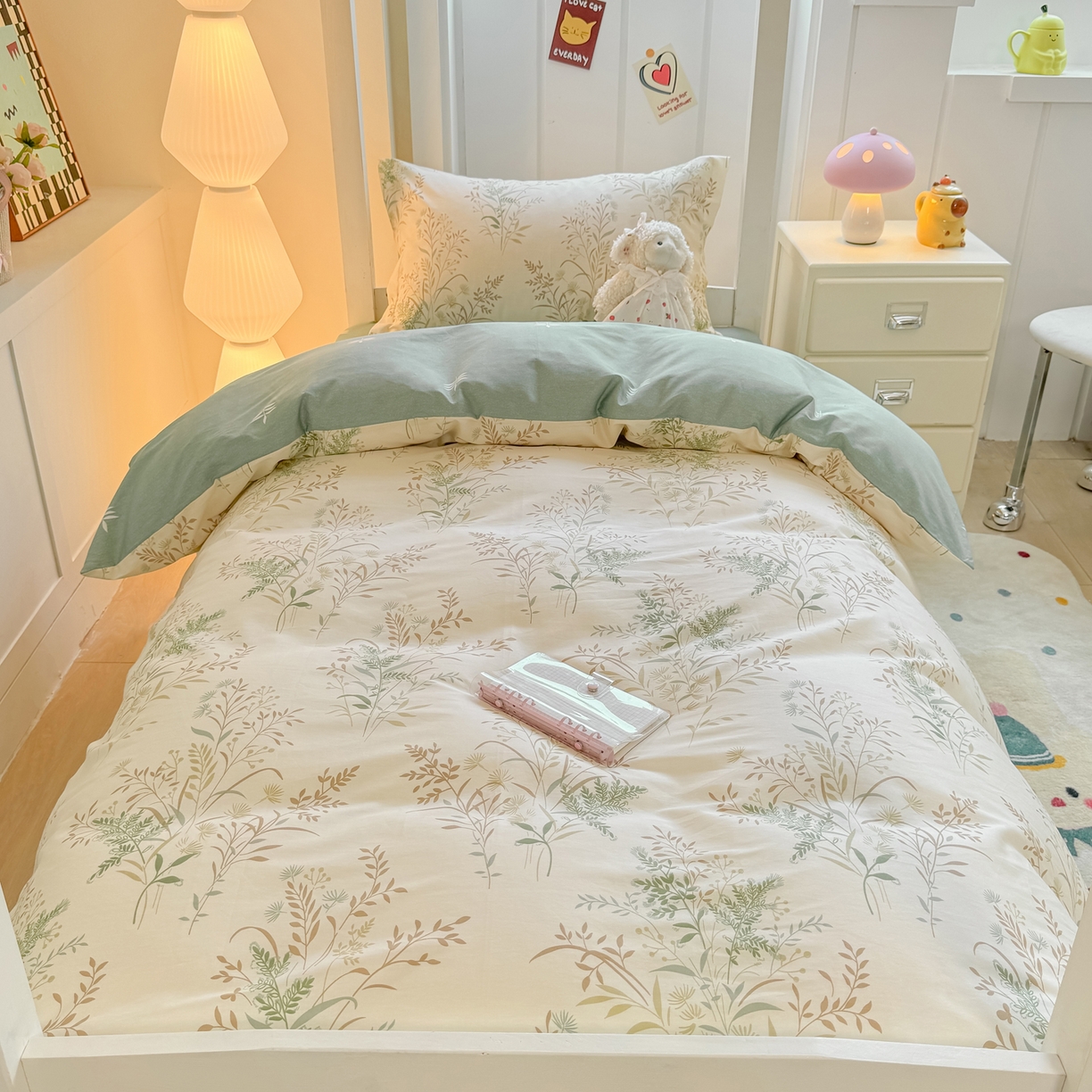 91家纺网 家纺一手货源 找家纺 优姿家纺 2025新款A类13372全棉纯棉学生宿舍三件套上下铺三件套 秋实