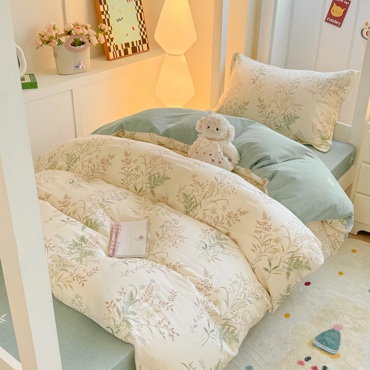 91家纺网 家纺一手货源 找家纺 优姿家纺 2025新款A类13372全棉纯棉学生宿舍三件套上下铺三件套 秋实