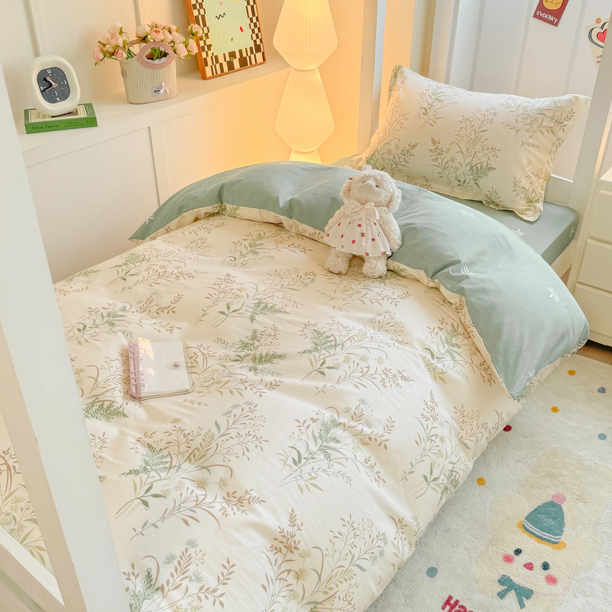 91家纺网 家纺一手货源 找家纺 优姿家纺 2025新款A类13372全棉纯棉学生宿舍三件套上下铺三件套 秋实