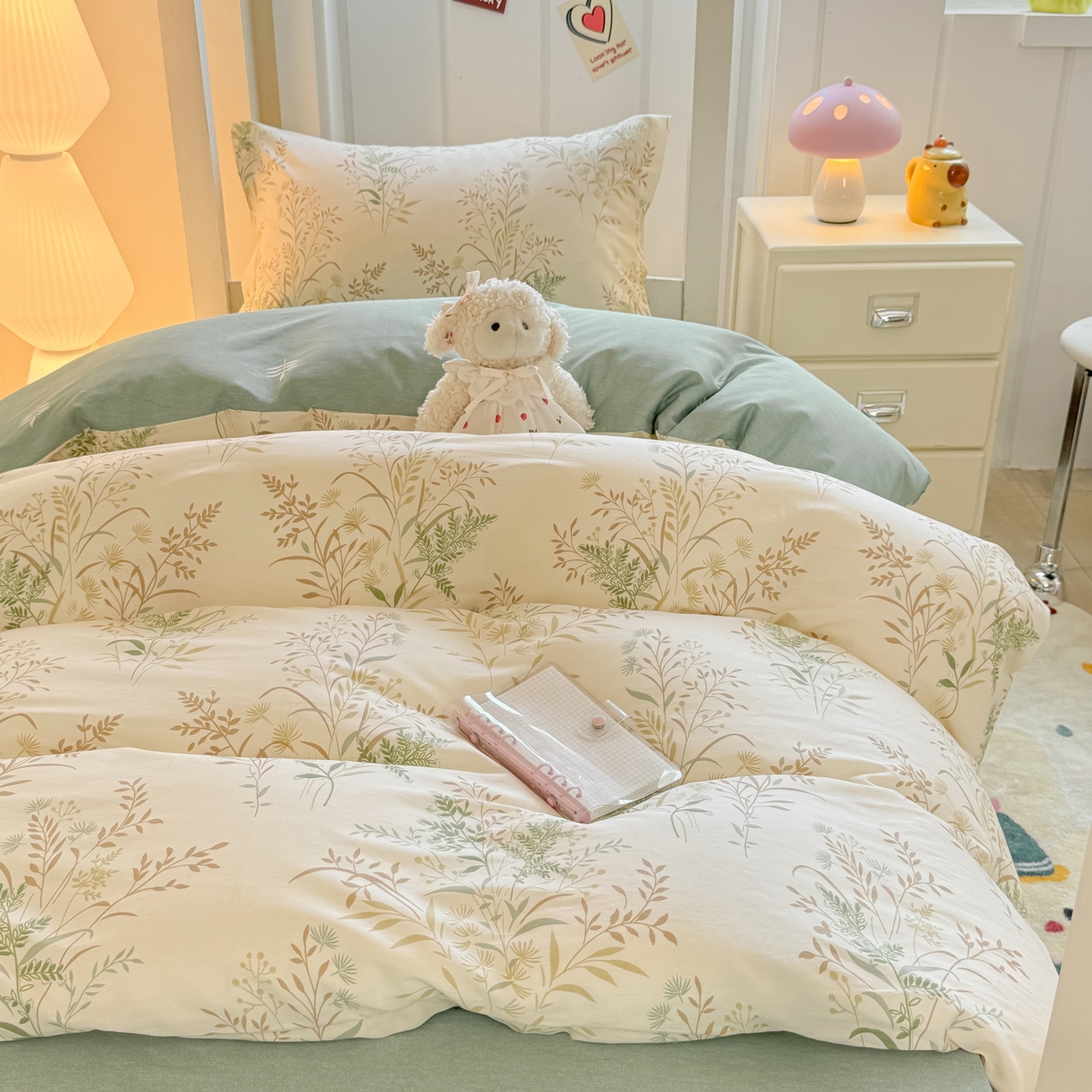 91家纺网 家纺一手货源 找家纺 优姿家纺 2025新款A类13372全棉纯棉学生宿舍三件套上下铺三件套 秋实