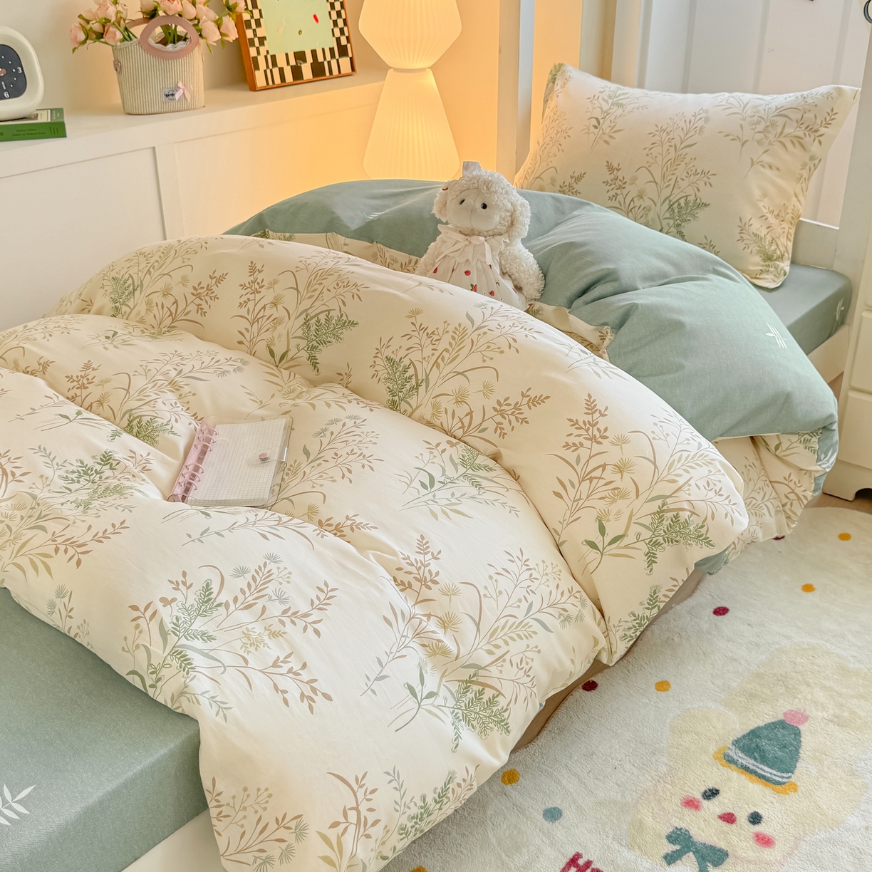 91家纺网 家纺一手货源 找家纺 优姿家纺 2025新款A类13372全棉纯棉学生宿舍三件套上下铺三件套 秋实