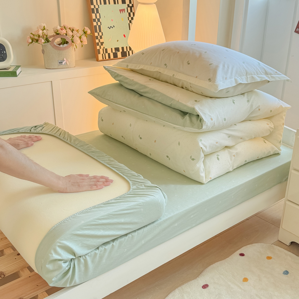 91家纺网 家纺一手货源 找家纺 优姿家纺 2025新款A类13372全棉纯棉学生宿舍三件套上下铺三件套 若初