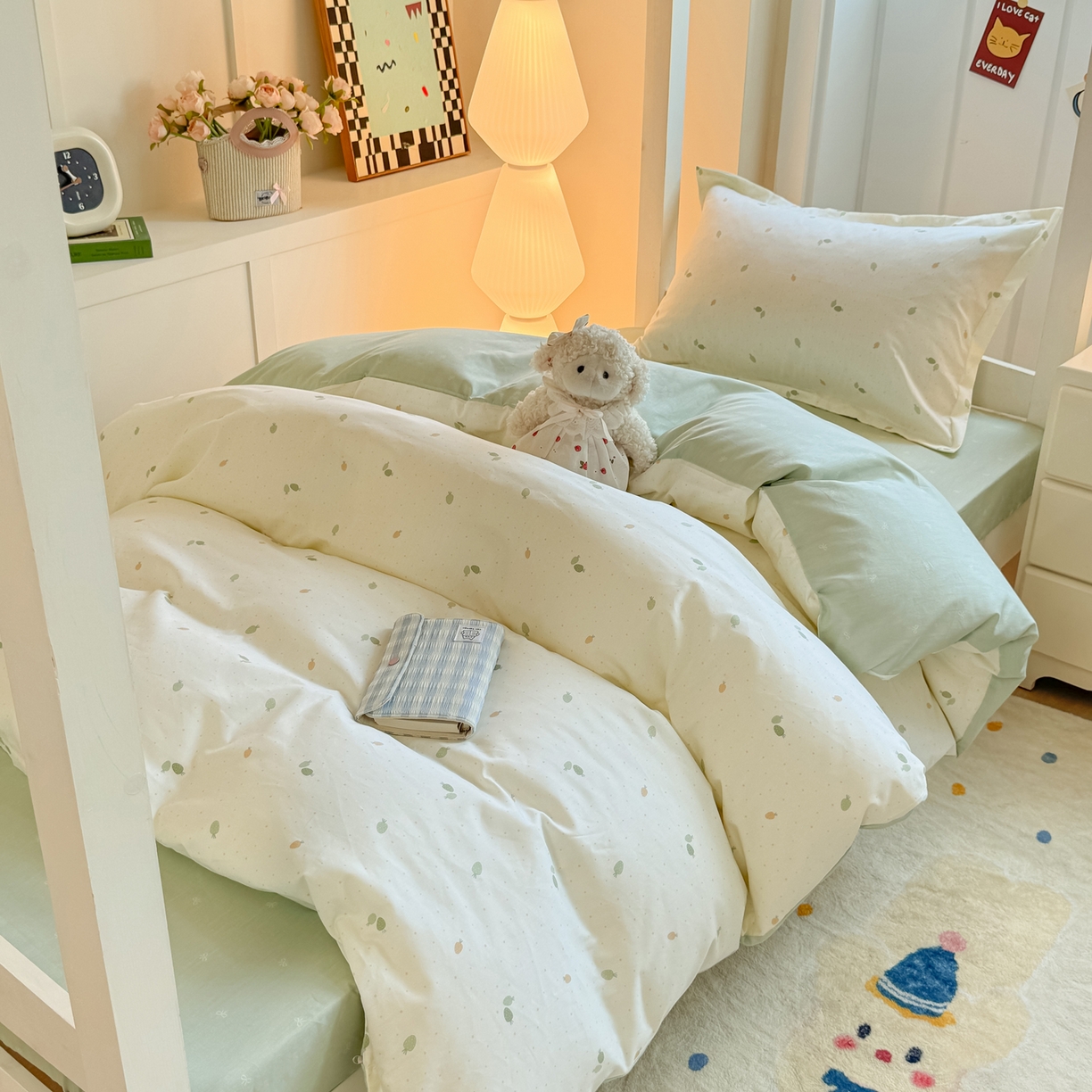 91家纺网 家纺一手货源 找家纺 优姿家纺 2025新款A类13372全棉纯棉学生宿舍三件套上下铺三件套 若初