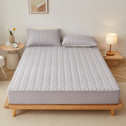 蕾诺家纺 2025新款纯棉全包裹床罩防滑防尘夹棉床笠 波浪纹浅灰