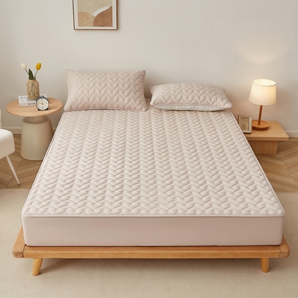 蕾诺家纺 2025新款纯棉全包裹床罩防滑防尘夹棉床笠 波浪纹驼色