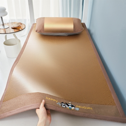 绒艺席业 2025新款学生宿舍凉感藤席 游泳小企鹅-编织纹