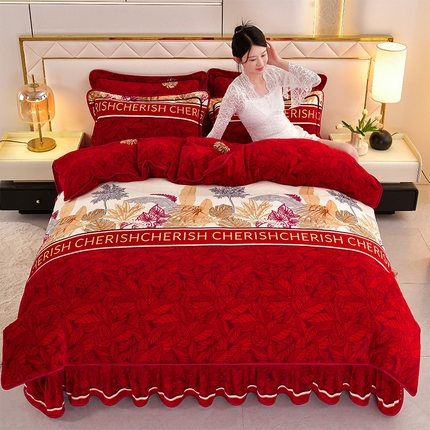 91家纺网 家纺一手货源 找家纺 （总）硕喜 2025新款新8.5斤法莱绒四件套珊瑚牛奶金貂绒四件套床裙款