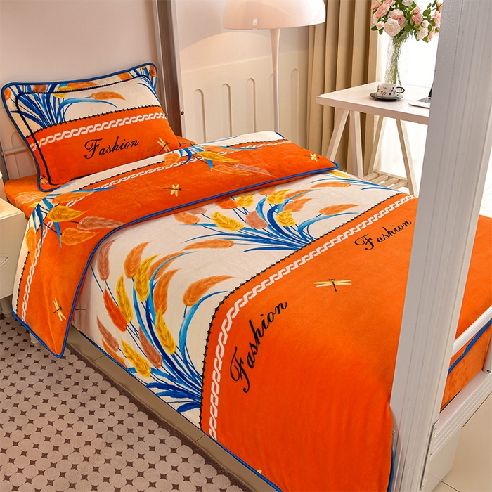 91家纺网 家纺一手货源 找家纺 硕喜 2025新款学生宿舍床系列牛奶绒学生三件套 穗穗平安