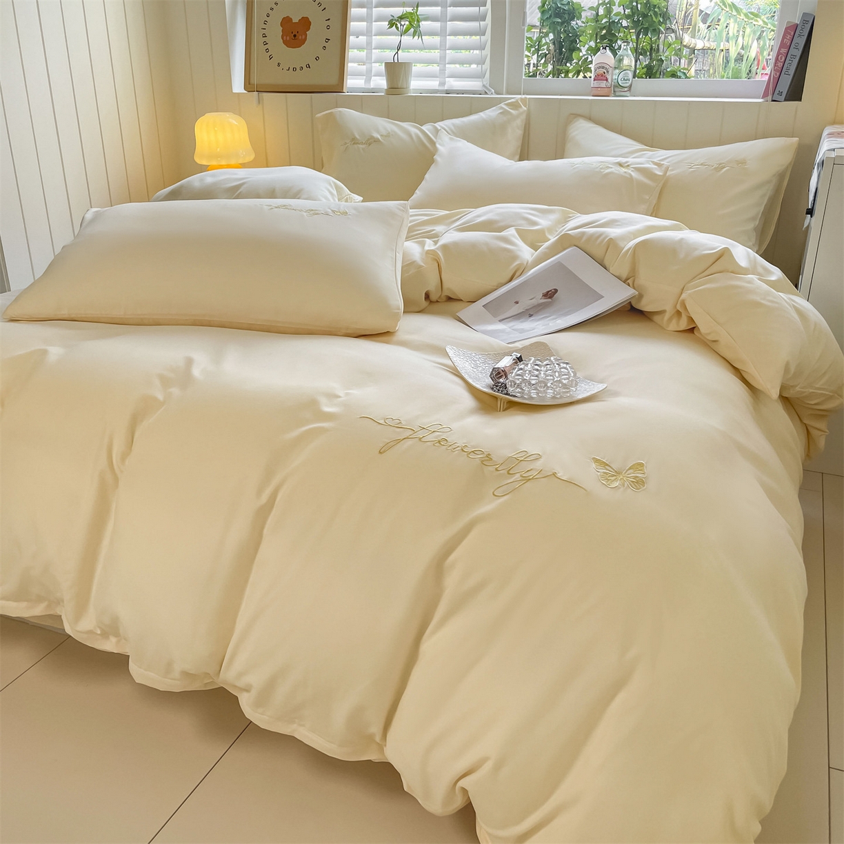 91家纺网 家纺一手货源 找家纺 （总）义博家纺 2025新款A类云朵刺绣四件套-蝴蝶