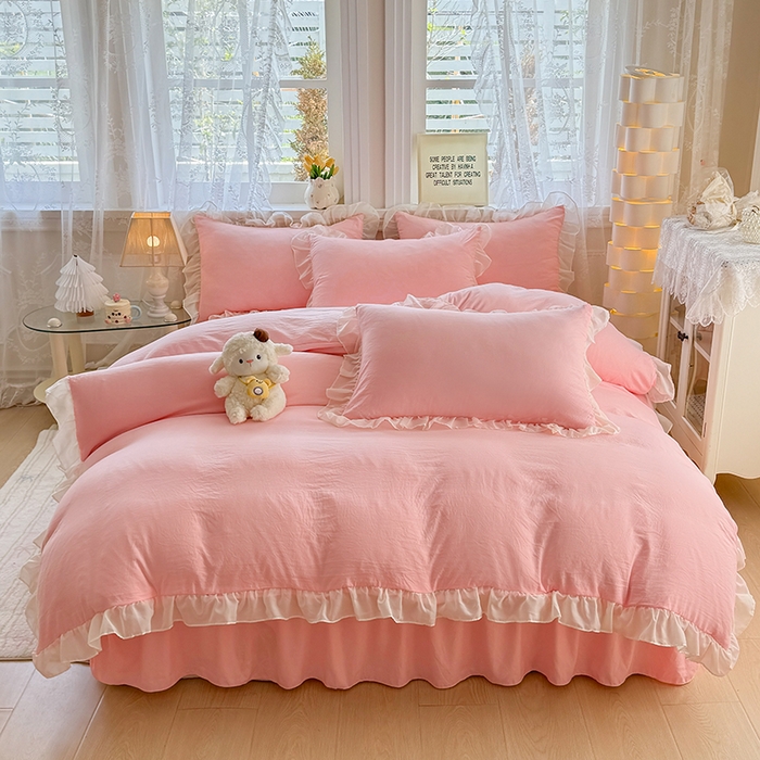 91家纺网 家纺一手货源 找家纺 （总）博弈家纺 2025新款小清新温柔公主风加厚水洗棉床裙床上四件套