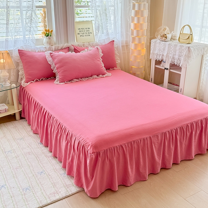 91家纺网 家纺一手货源 找家纺 （总）博弈家纺 2025新款小清新温柔公主风加厚水洗棉床裙床上四件套