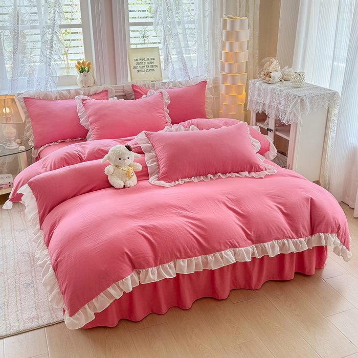 91家纺网 家纺一手货源 找家纺 （总）博弈家纺 2025新款小清新温柔公主风加厚水洗棉床裙床上四件套