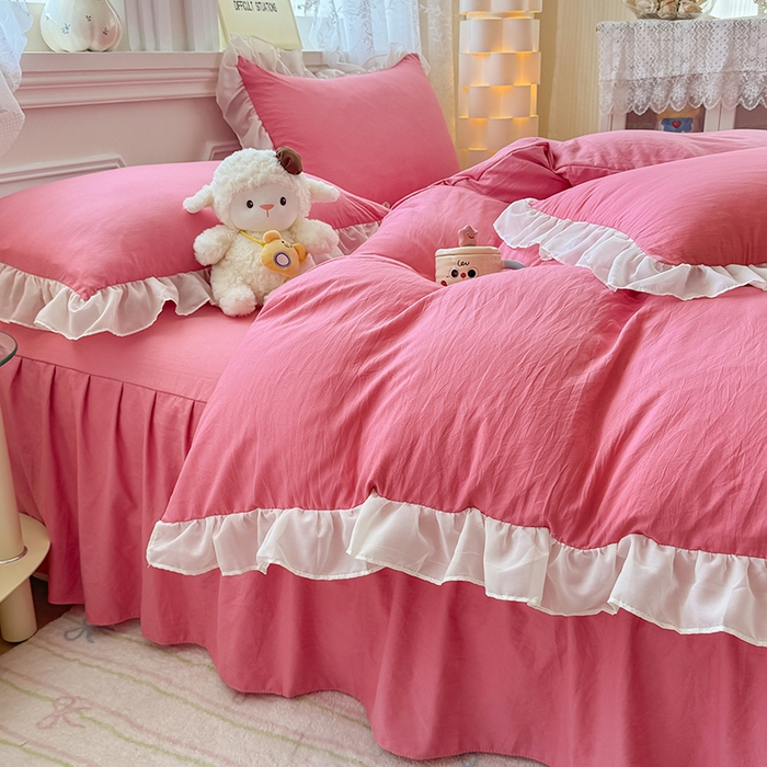 91家纺网 家纺一手货源 找家纺 （总）博弈家纺 2025新款小清新温柔公主风加厚水洗棉床裙床上四件套