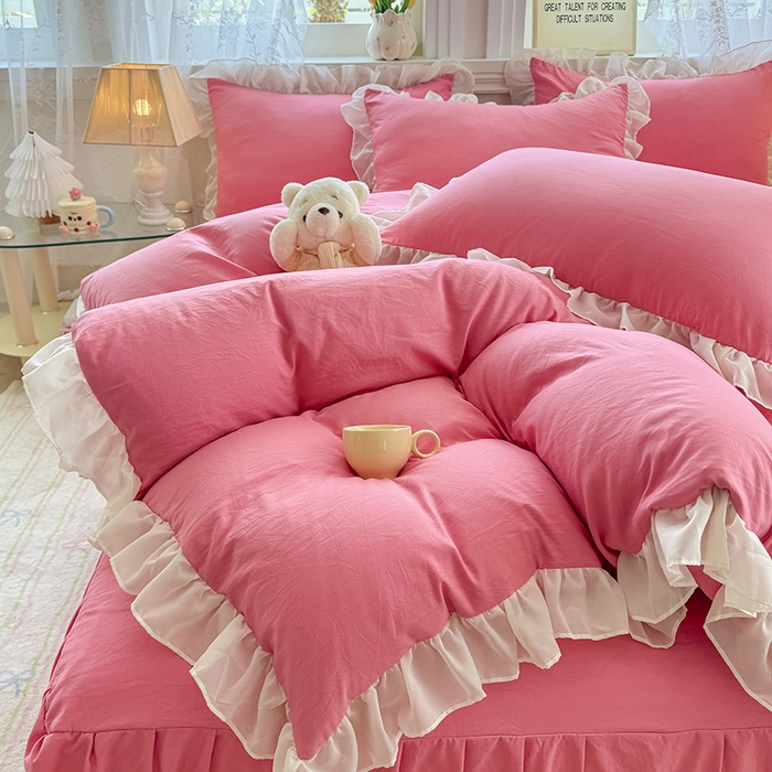 91家纺网 家纺一手货源 找家纺 （总）博弈家纺 2025新款小清新温柔公主风加厚水洗棉床裙床上四件套