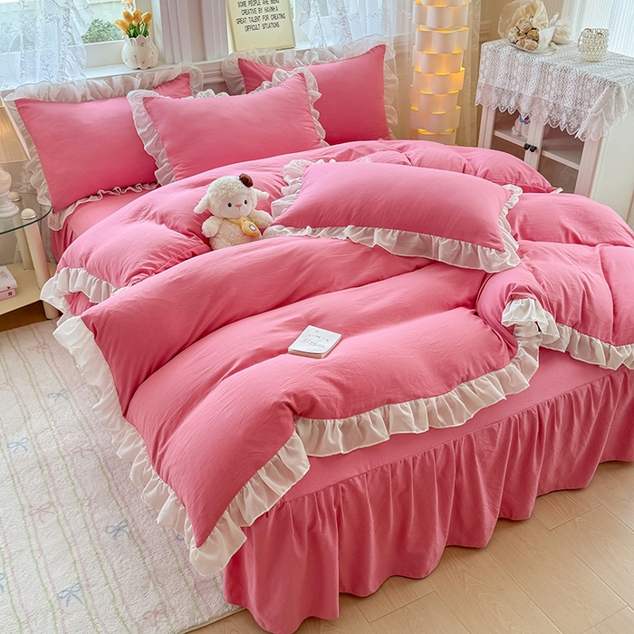 91家纺网 家纺一手货源 找家纺 （总）博弈家纺 2025新款小清新温柔公主风加厚水洗棉床裙床上四件套