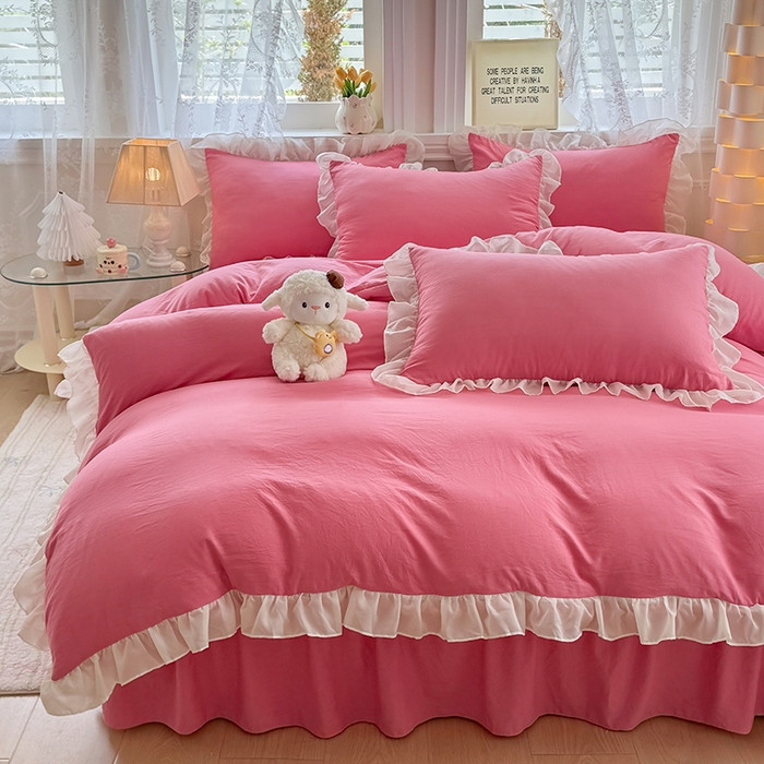 91家纺网 家纺一手货源 找家纺 （总）博弈家纺 2025新款小清新温柔公主风加厚水洗棉床裙床上四件套