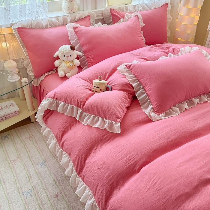 91家纺网 家纺一手货源 找家纺 （总）博弈家纺 2025新款小清新温柔公主风加厚水洗棉床裙床上四件套