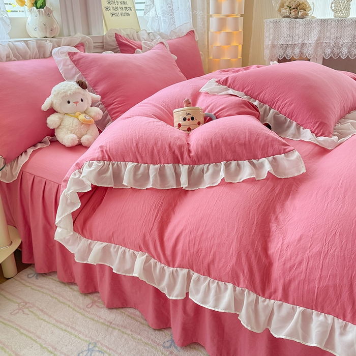 91家纺网 家纺一手货源 找家纺 （总）博弈家纺 2025新款小清新温柔公主风加厚水洗棉床裙床上四件套