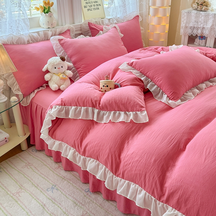 91家纺网 家纺一手货源 找家纺 （总）博弈家纺 2025新款小清新温柔公主风加厚水洗棉床裙床上四件套