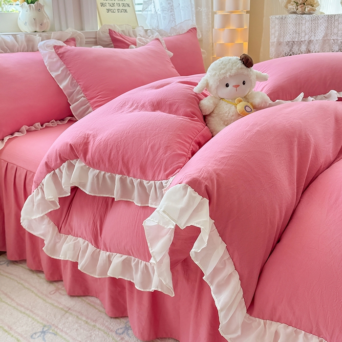 91家纺网 家纺一手货源 找家纺 （总）博弈家纺 2025新款小清新温柔公主风加厚水洗棉床裙床上四件套