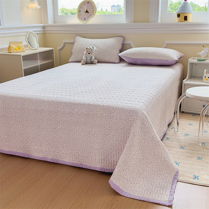 91家纺网 家纺一手货源 找家纺 芯元素 2025新款木棉绉绉纱双面可用床盖 梦境-紫