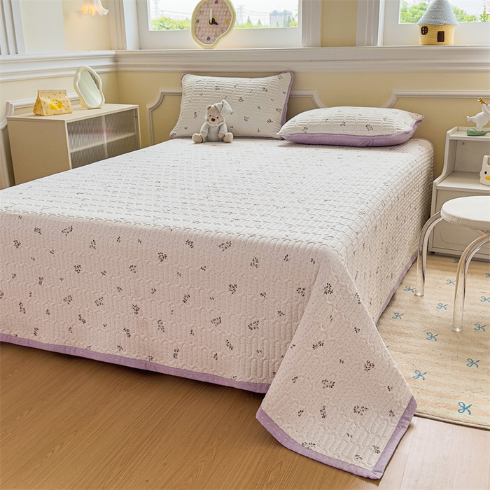 91家纺网 家纺一手货源 找家纺 芯元素 2025新款木棉绉绉纱双面可用床盖 紫恋