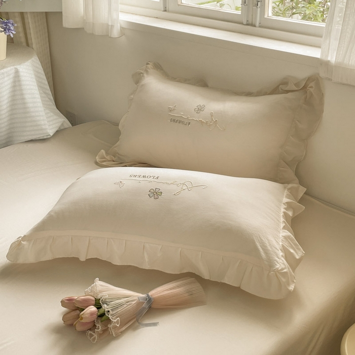 91家纺网 家纺一手货源 找家纺 ab家纺 2025新款丽芙塔水洗棉蕾丝绣花四件套 丽芙塔 -淡奶油