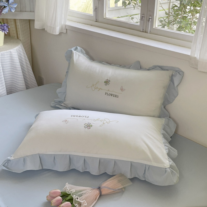 91家纺网 家纺一手货源 找家纺 ab家纺 2025新款丽芙塔水洗棉蕾丝绣花四件套 丽芙塔-蓝日