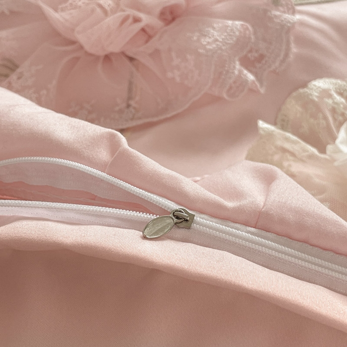 91家纺网 家纺一手货源 找家纺 ab家纺 2025新款丽芙塔水洗棉蕾丝绣花四件套 丽芙塔-梦幻粉