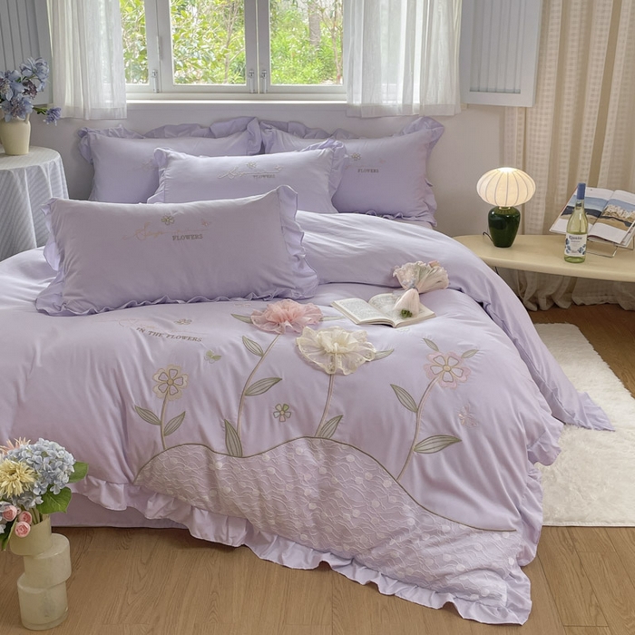 91家纺网 家纺一手货源 找家纺 ab家纺 2025新款丽芙塔水洗棉蕾丝绣花四件套 丽芙塔-香芋紫