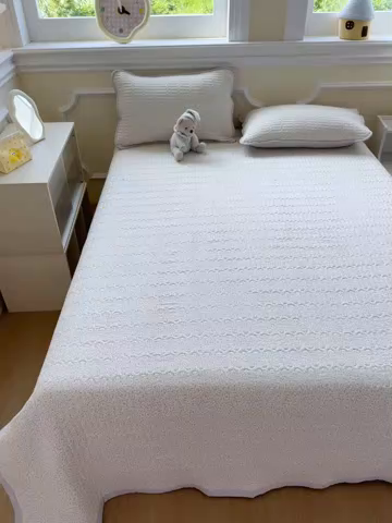 91家纺网 家纺一手货源 找家纺 芯元素 2025新款木棉绉绉纱双面可用床盖 梦境-灰