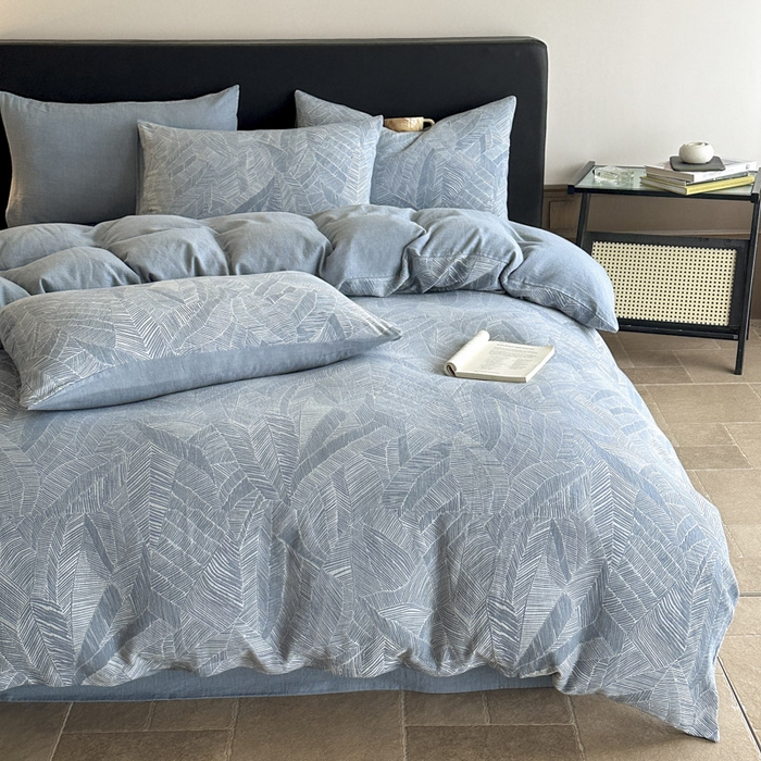 91家纺网 家纺一手货源 找家纺 ab家纺 2025新款全棉纯棉提花四件套-款式一 简影-兰