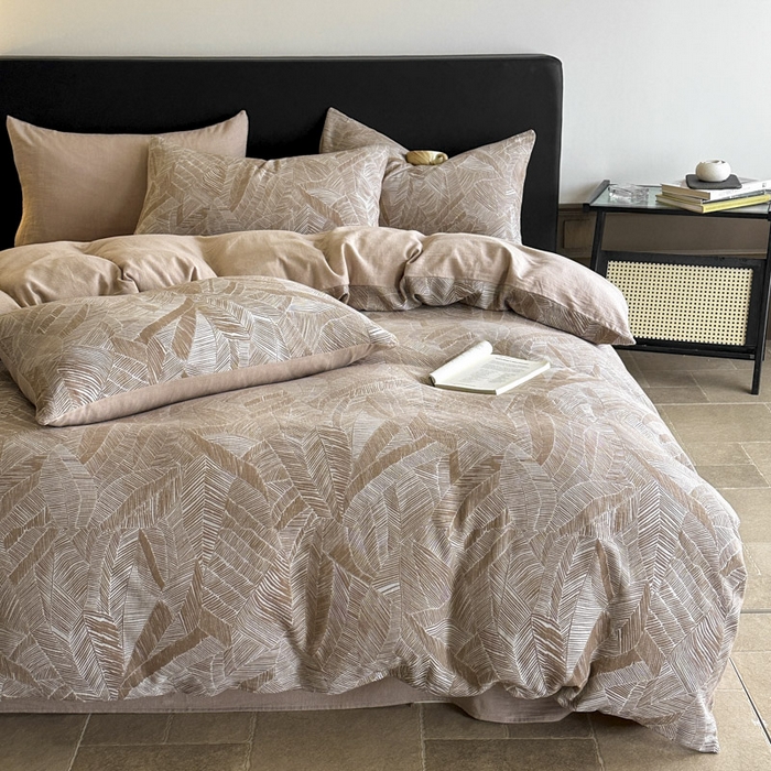 91家纺网 家纺一手货源 找家纺 ab家纺 2025新款全棉纯棉提花四件套-款式一 简影-浅咖