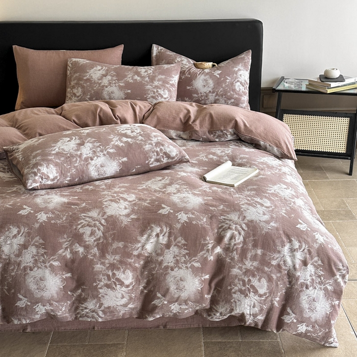 91家纺网 家纺一手货源 找家纺 ab家纺 2025新款全棉纯棉提花四件套-款式一 曼陀罗-红咖