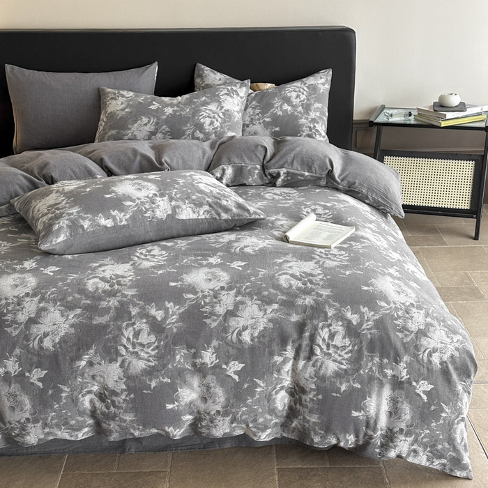 91家纺网 家纺一手货源 找家纺 ab家纺 2025新款全棉纯棉提花四件套-款式一 曼陀罗-灰