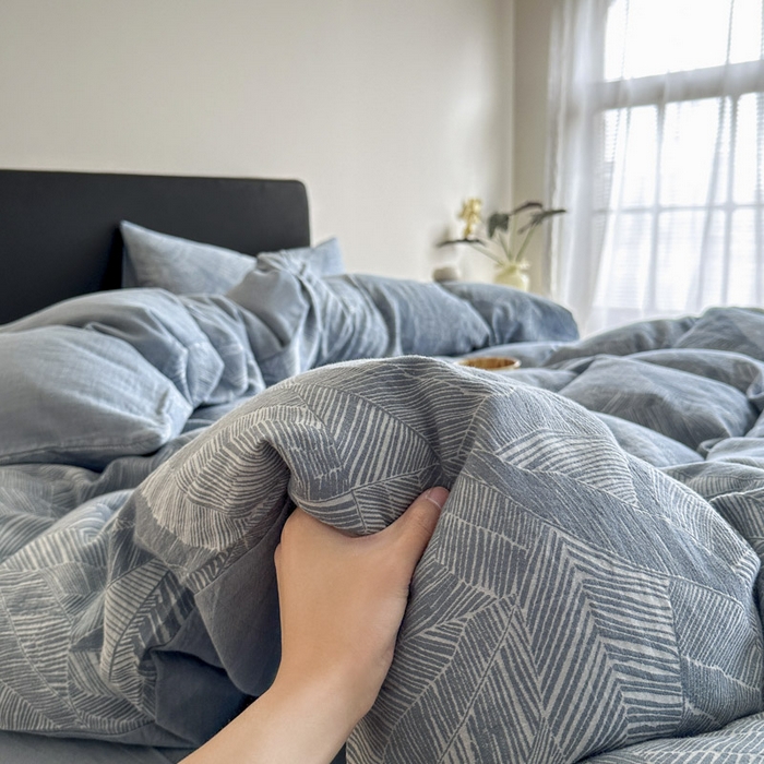 91家纺网 家纺一手货源 找家纺 ab家纺 2025新款全棉纯棉提花四件套-款式一 简影-兰