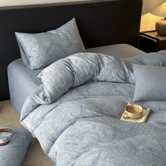 91家纺网 家纺一手货源 找家纺 ab家纺 2025新款全棉纯棉提花四件套-款式一 简影-兰