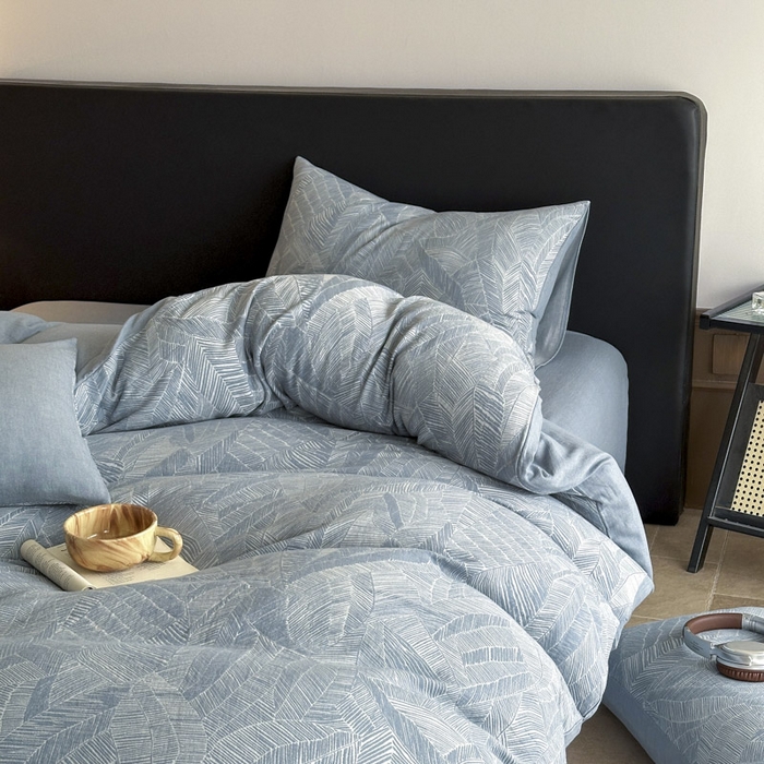 91家纺网 家纺一手货源 找家纺 ab家纺 2025新款全棉纯棉提花四件套-款式一 简影-兰