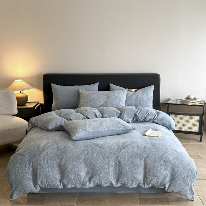 91家纺网 家纺一手货源 找家纺 ab家纺 2025新款全棉纯棉提花四件套-款式一 简影-兰