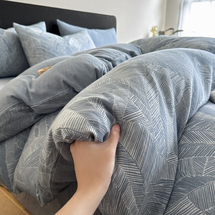 91家纺网 家纺一手货源 找家纺 ab家纺 2025新款全棉纯棉提花四件套-款式一 简影-兰