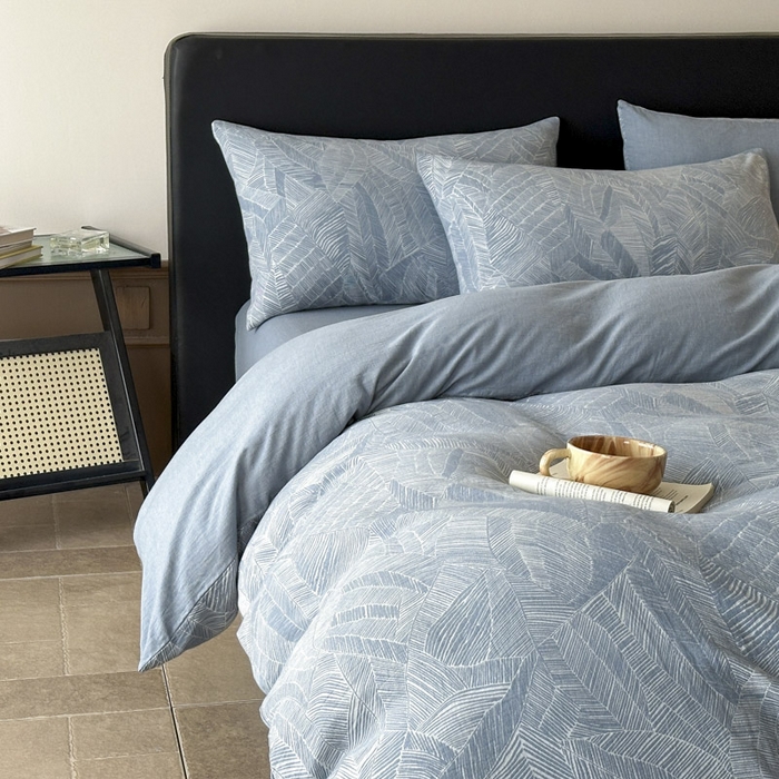 91家纺网 家纺一手货源 找家纺 ab家纺 2025新款全棉纯棉提花四件套-款式一 简影-兰